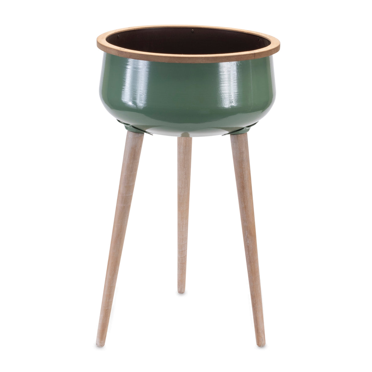 Metal planter w wood legs 24"h