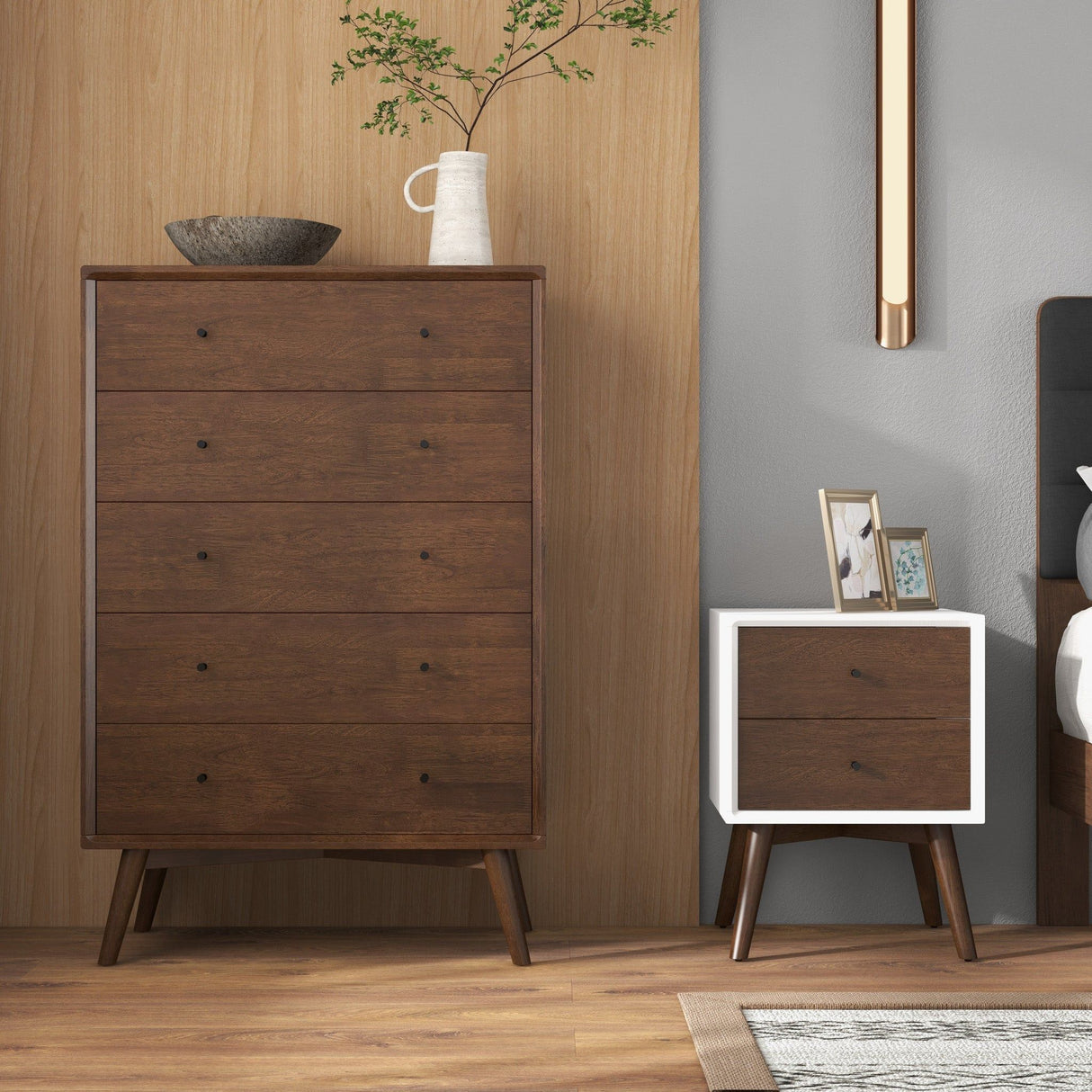 Caroline - Mid-Century Modern Style Night Stand 2 Drawer