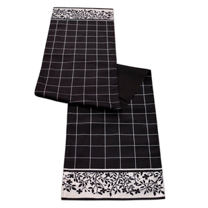 Plaid Table Runner with Floral Accent 72"L
