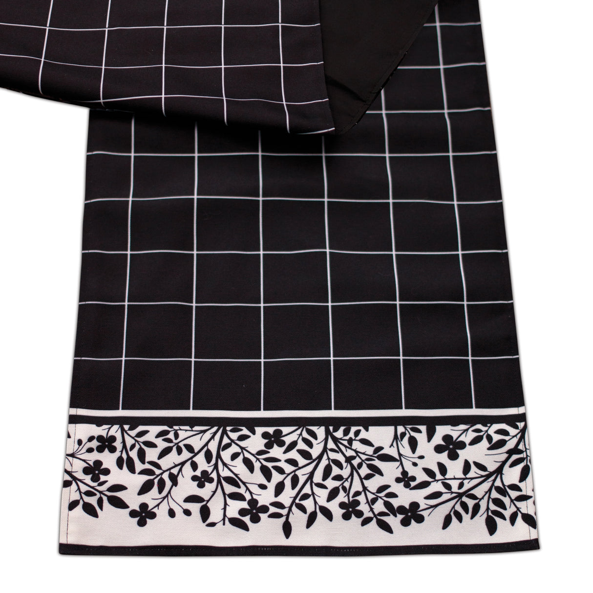 Plaid Table Runner with Floral Accent 72"L