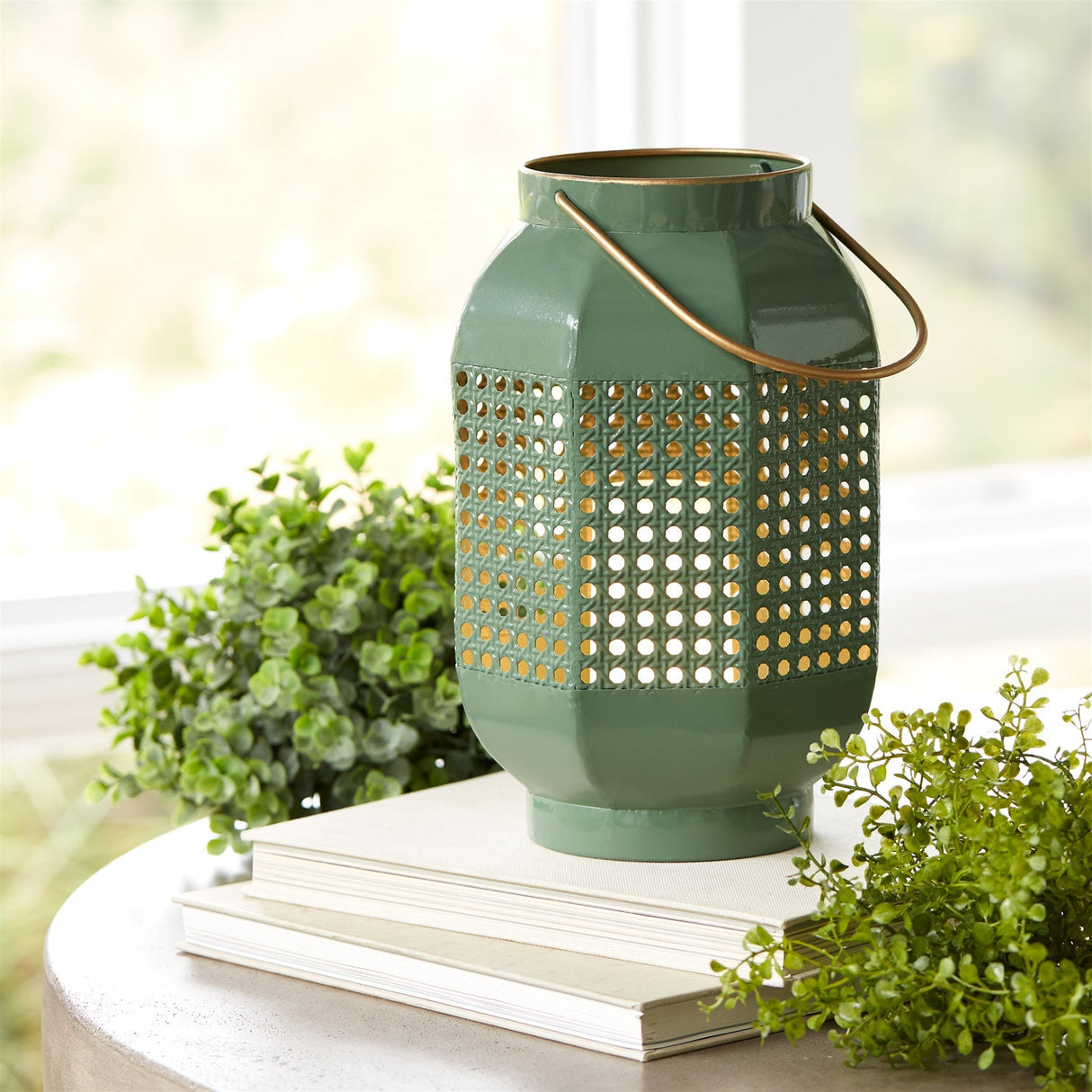 Hexagon metal lantern with gold accent (set of 2)