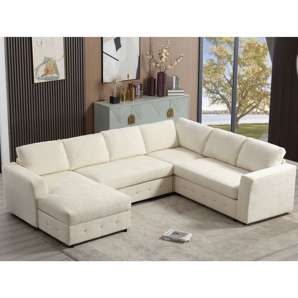 110.75" Sectional Sofa with Chaise Storage