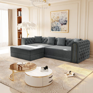 3-In-1 Convertible Sleeper Sofa With Movable Ottoman For Living Room