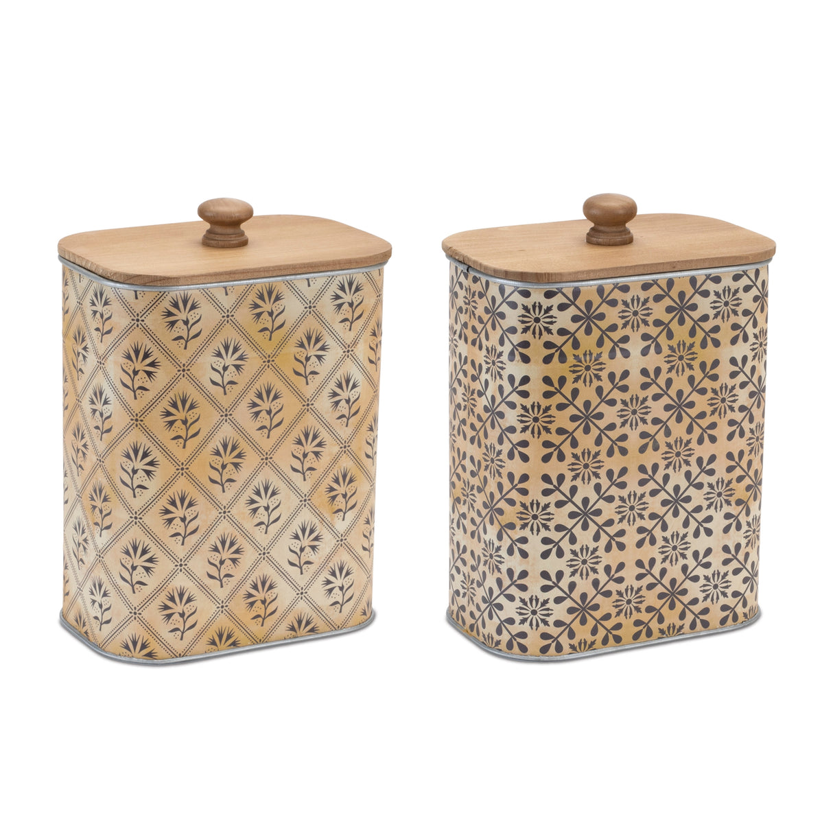 Geometric canister with natural wood lid (set of 2)