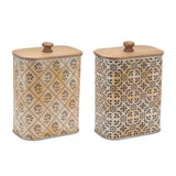 Geometric canister with natural wood lid (set of 2)