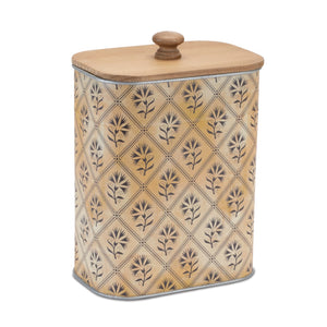 Geometric canister with natural wood lid (set of 2)