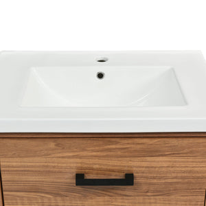 24'' Bathroom Vanity With Basin Sink, 3 Drawer Storage Cabinet - Natural Wood
