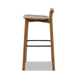 Modern Minimalist Low Back Barstool with Iron Footrest - Walnut