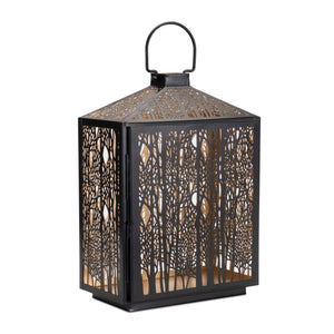 Forest Cut Metal Lantern with Gold Accent 16"H