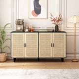 Elegant and Functional 4-Door Rattan Decorative Storage Cabinet