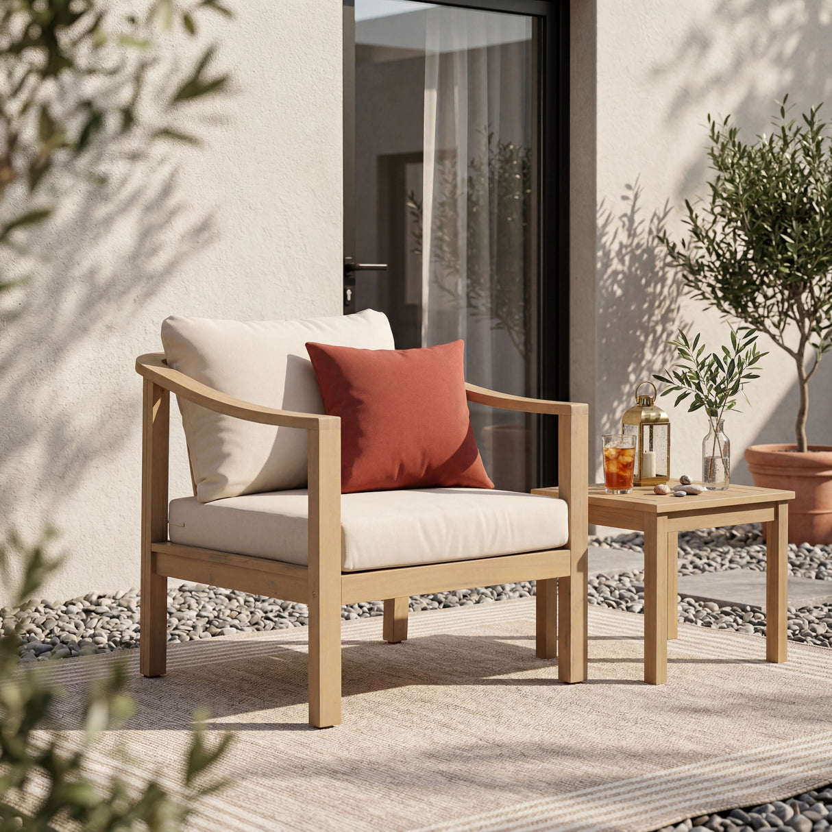 Acacia Wood Patio Furniture Club Chair with Soft Cushion