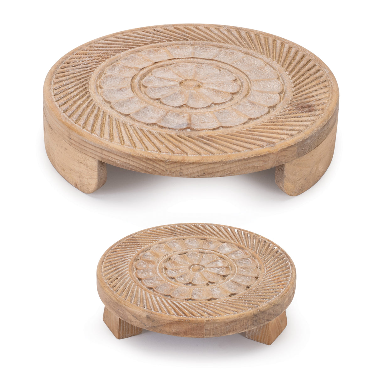 Mandala Wood Riser Tray (Set of 2)