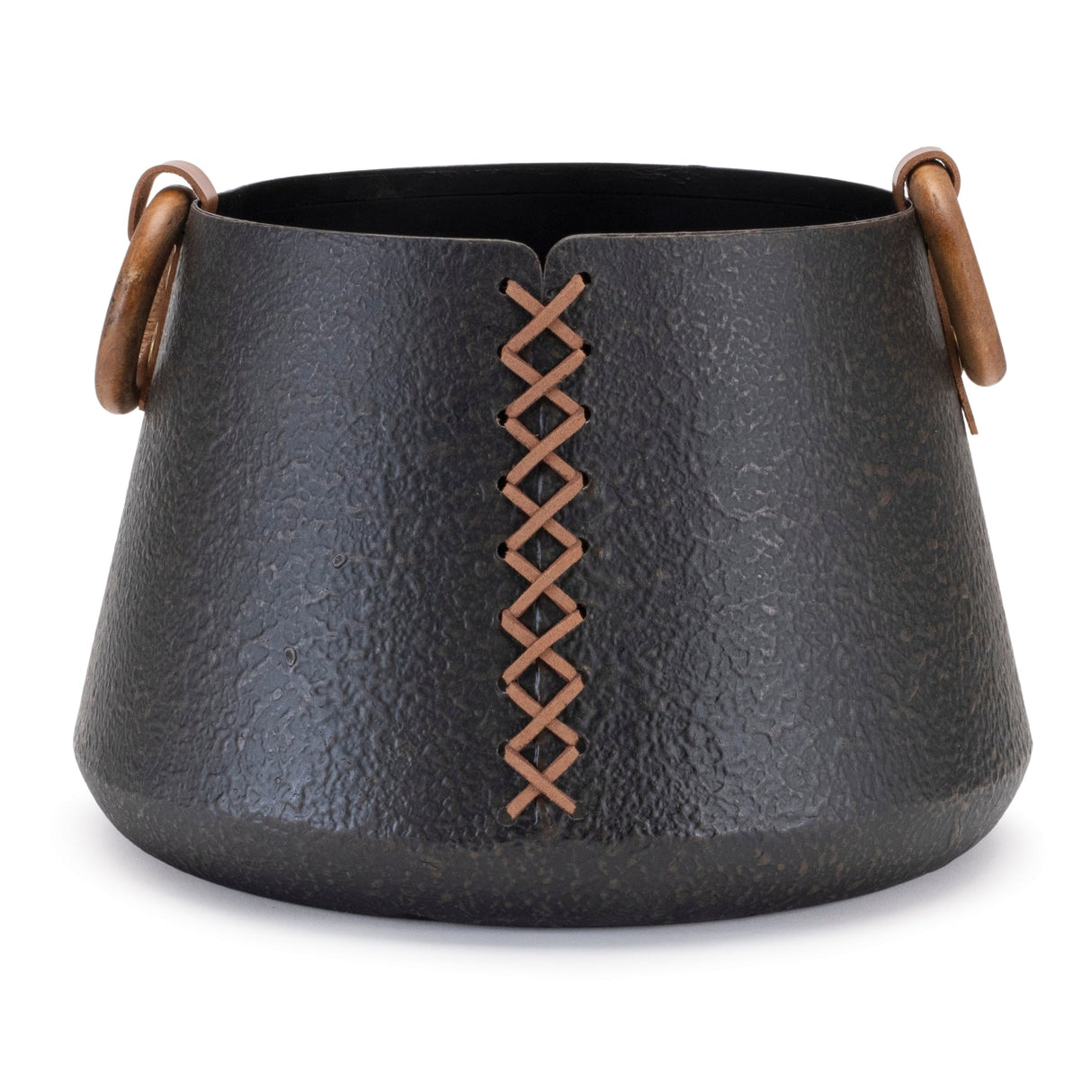 Iron-metal-vase-with-leather-accents-(set-of-2)-Vases