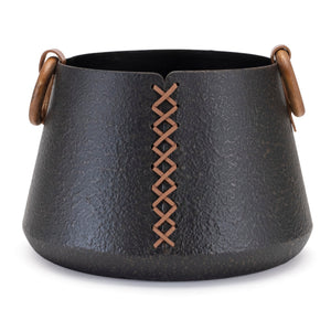 Iron-metal-vase-with-leather-accents-(set-of-2)-Vases