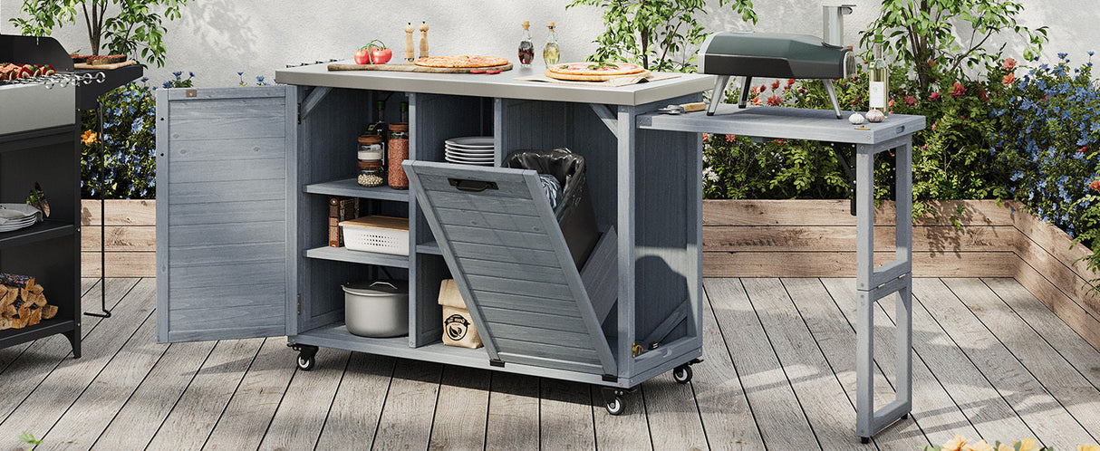 K&K 78.3' Outdoor Kitchen Island with Foldable Grill Table