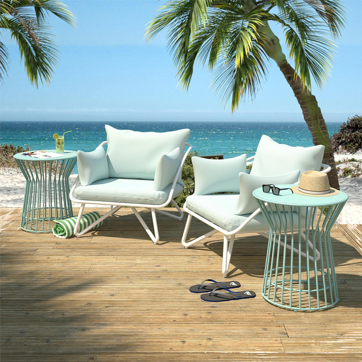 Teddi Outdoor Lounge Chairs Set (Set of 2) - Aqua