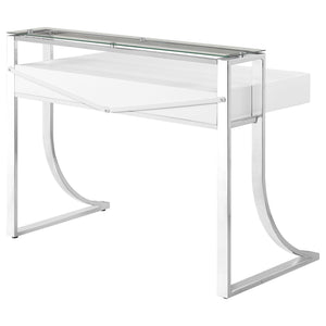 Serrano - 2 Drawer Writing Desk With Polished And Tempered Glass Hutch - Glossy White