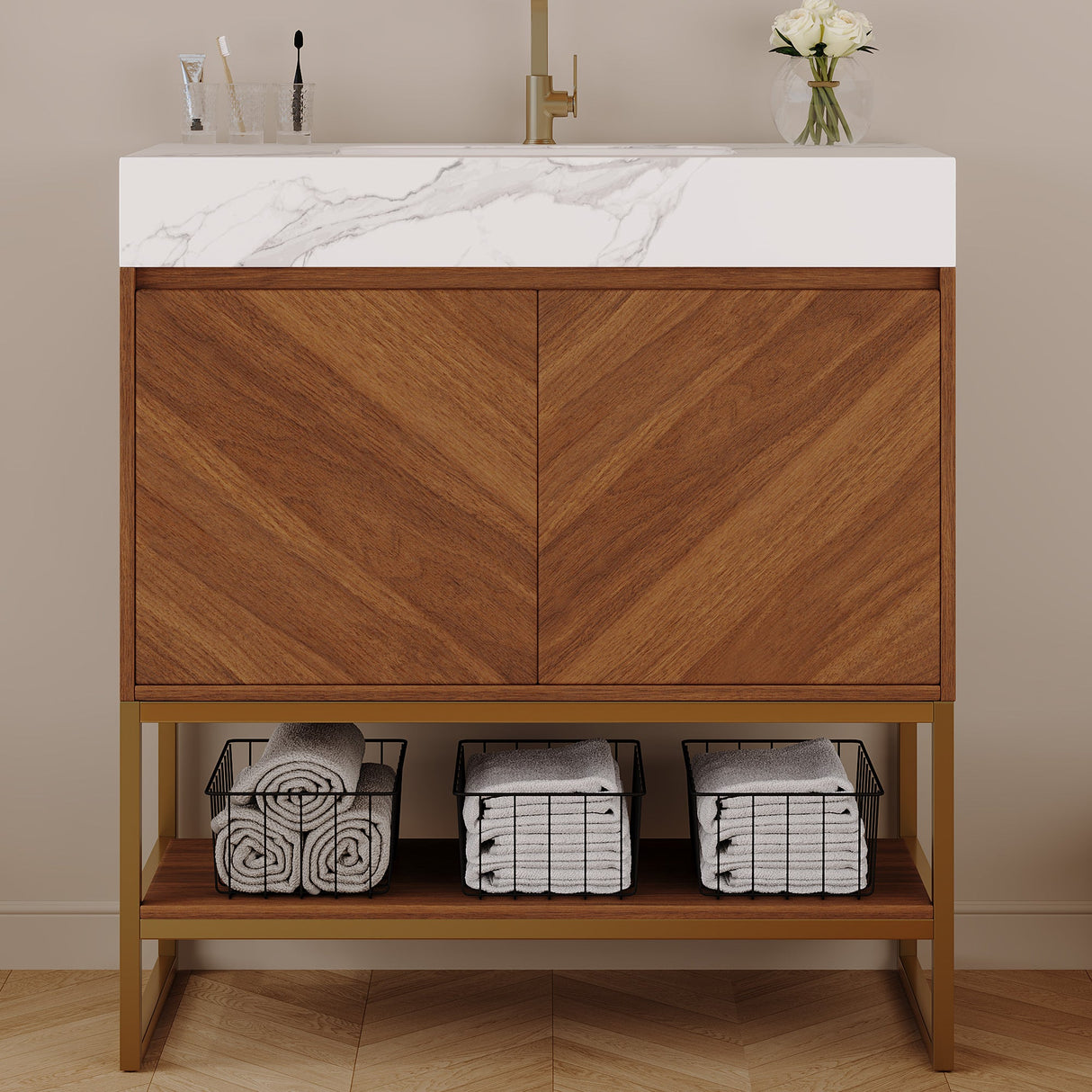 29.9" Modern Free-standing Bathroom Vanity with Ceramic Sink