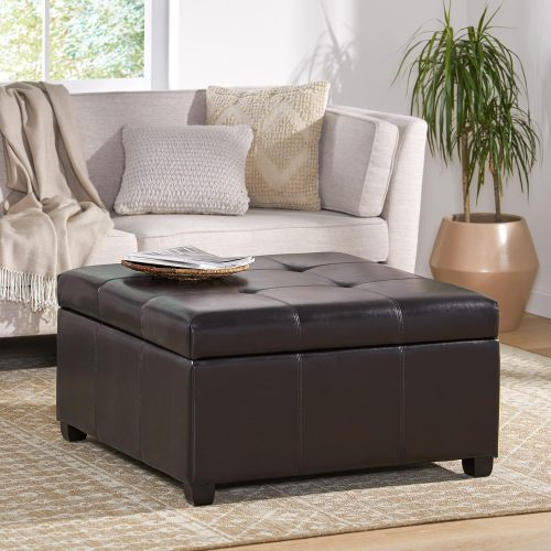 35inch Storage Ottoman, Large Square Ottoman Bench with Storage, Tufted Ottomans Footstool for Living Room