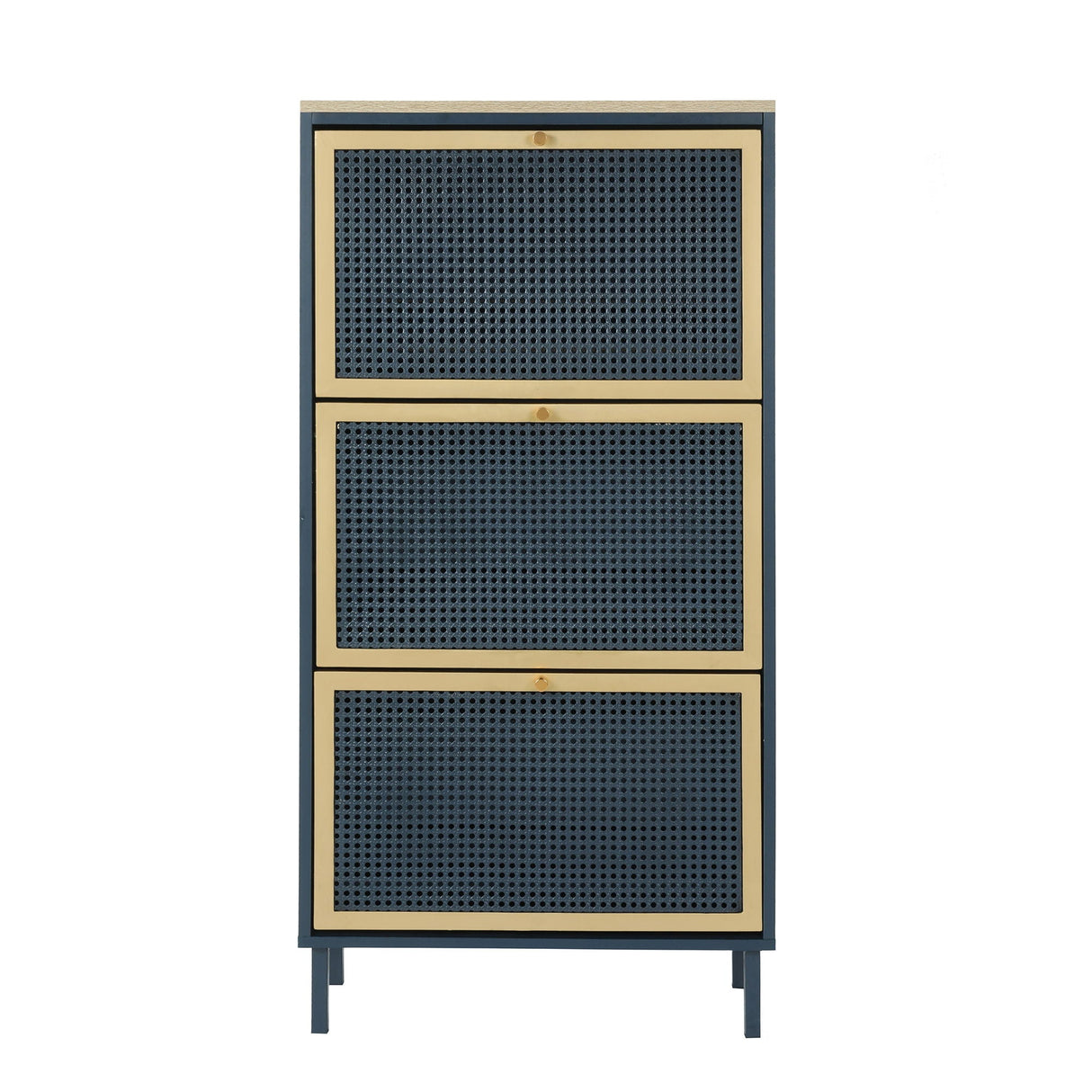 Modern Rattan 3 Door Shoe Rack Cabinet For Entryway
