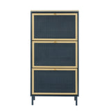 Modern Rattan 3 Door Shoe Rack Cabinet For Entryway