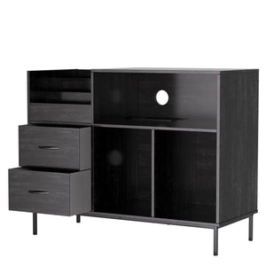 Eco-Friendly Vinyl Record Player Stand With Flip-Top Storage, Media Console With Dual Outlets And Dustproof Drawers