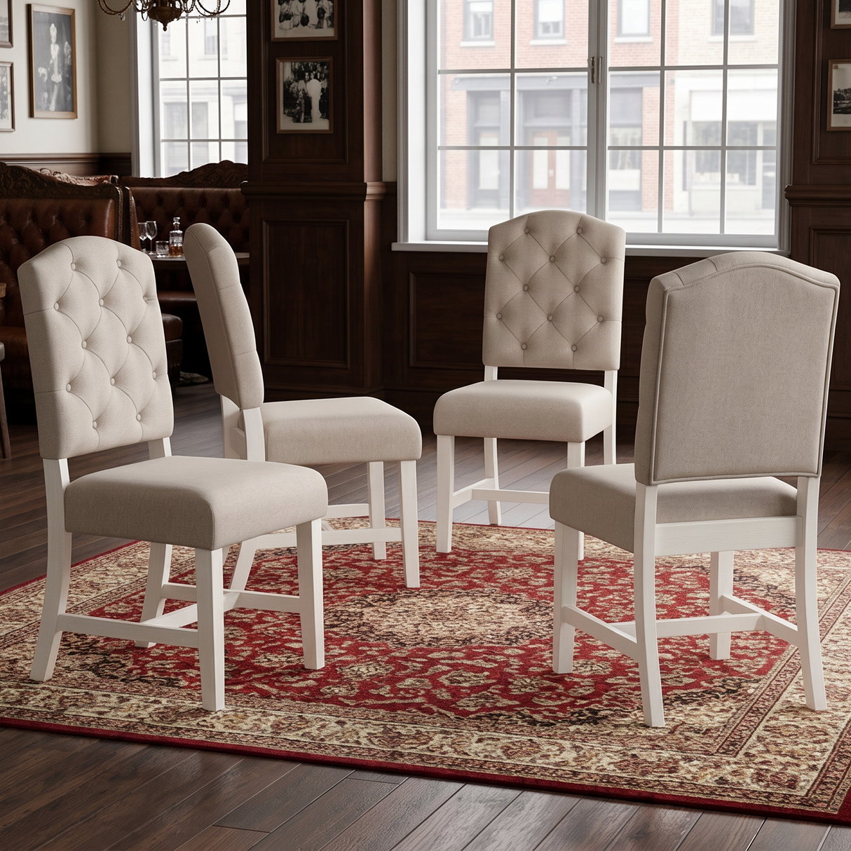 TREXM Retro Style Dining Chair Set with 4 Upholstered Chairs