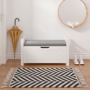 Kids Toy Box Chest Storage Cabinet With Cushion Seat Bench Flip Top Lid Safety Hinge - White