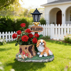 Sitting Dog Solar Lantern Planter Statue