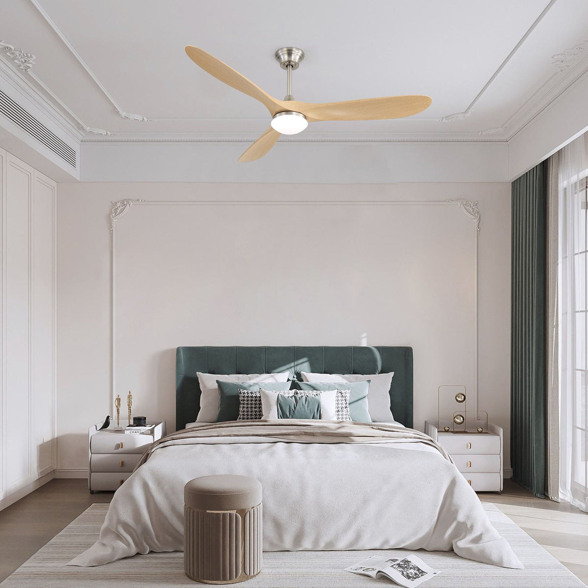 Smart Ceiling Fan with Lights and Quiet DC Motor - Light Brown, Black, or Dark Brown