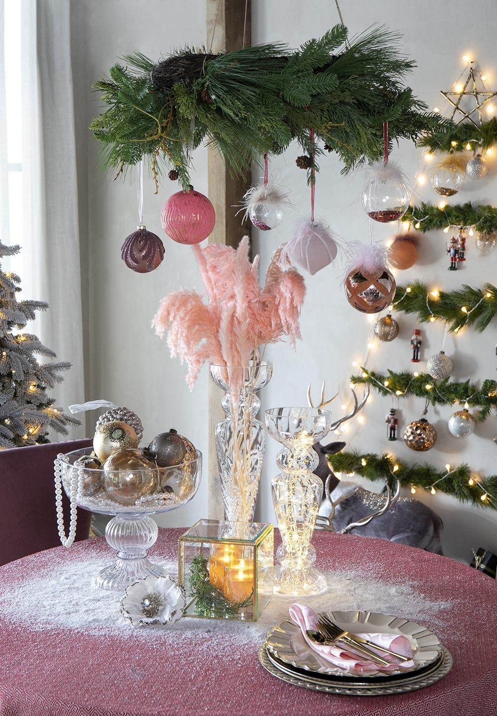 Christmas Ball Ornaments - Set of 6 Pink Glass Hanging Decorations