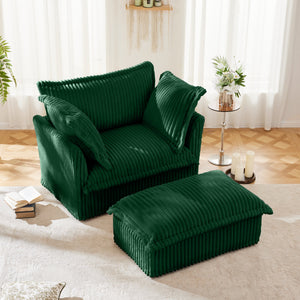Upholstered Slipcovered Armchair with Ottoman Set (Set of 2)