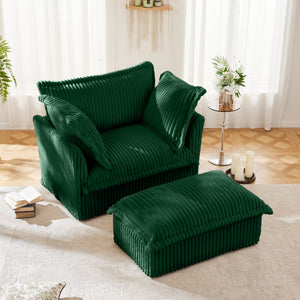 Upholstered Slipcovered Armchair with Ottoman Set (Set of 2)
