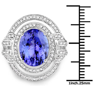 14K White Gold 6.83 Carat Genuine Tanzanite and White Diamond Ring
