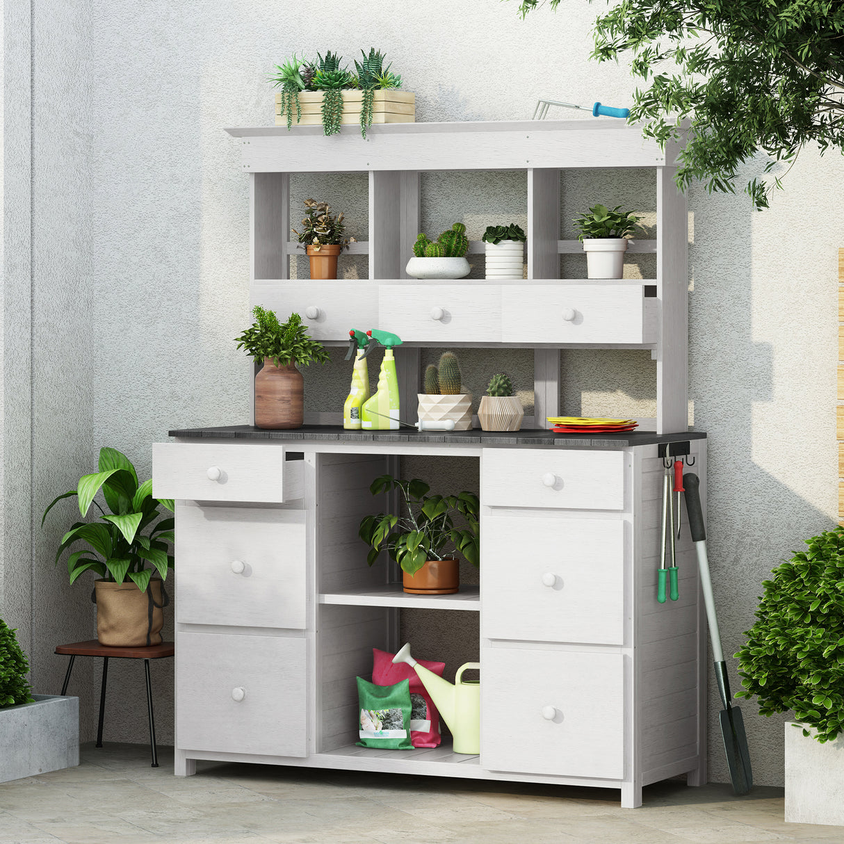 Rustic Fir Wood Potting Bench Workstation
