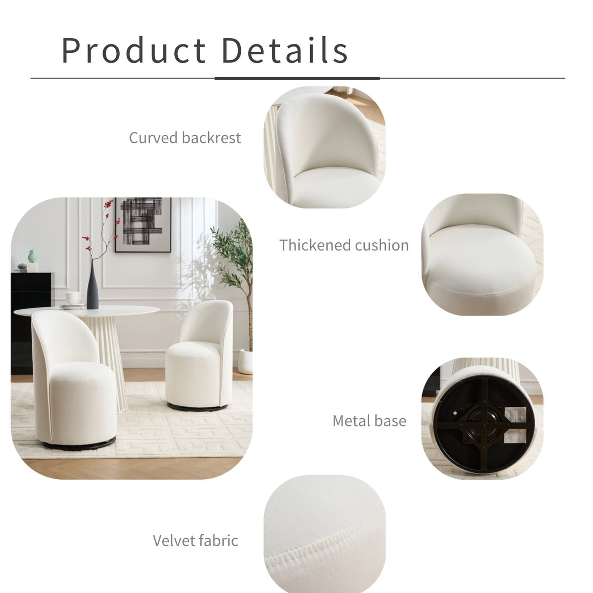 360 Degree Swivel Armless Dining Barrel Chair
