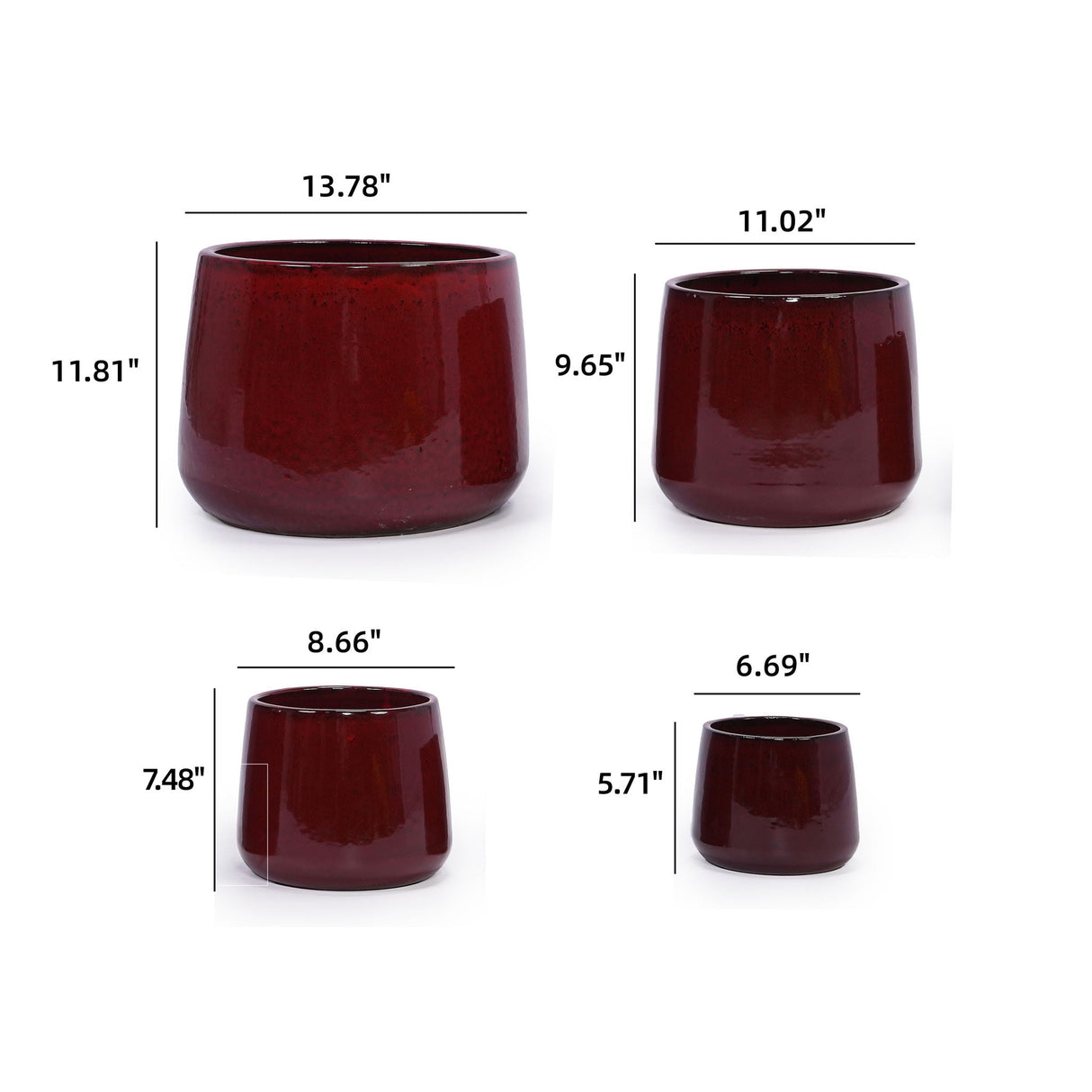 4 Pieces Planter Pot Set - Bean Paste Red