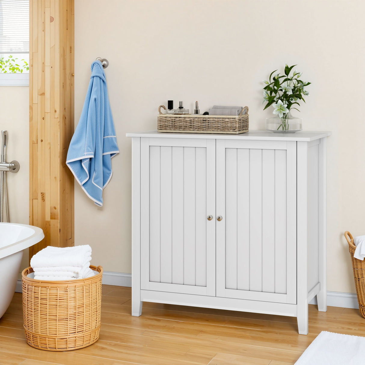 Double Door Storage Cabinet With Knobs - White