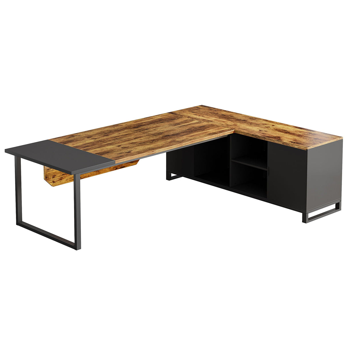 L-Shaped Executive Desk With File Cabinet, Computer Workstation With Storage