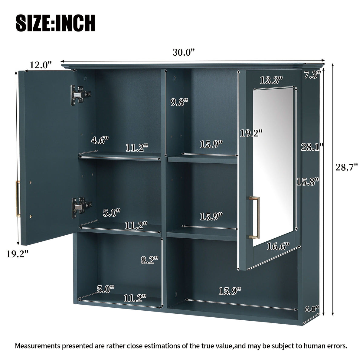 2 In 1 Wall-Mounted Mirror Cabinet with Adjustable Shelves - White, Blue, Black