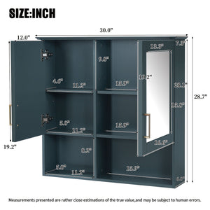 2 In 1 Wall-Mounted Mirror Cabinet with Adjustable Shelves - White, Blue, Black