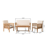 Acacia Wood Outdoor Chat Set with Water-Resistant Cushions, 4PC