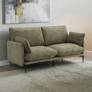 Green Stationary Sofa with Tufted Cushions and Metal Legs