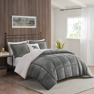 Full/Queen Plush to Sherpa Down Alternative Comforter Set