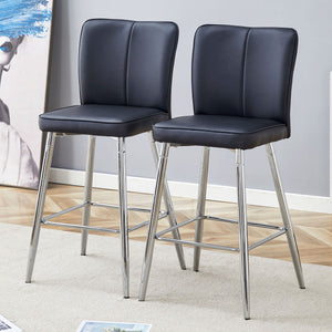 Modern Bar Chair Set Streamlined Backrest Metal Legs 2 Pieces - Black / Silver