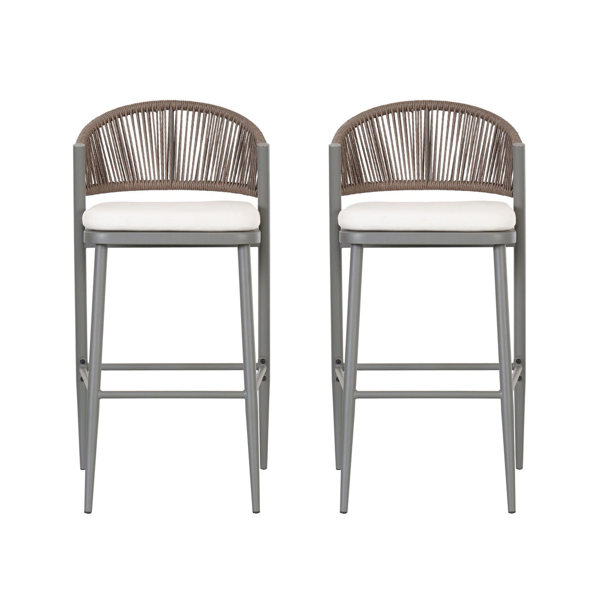 Outdoor Bar Height Metal Frame Counter Stools With Scallop Shaped Backrest & Water Resistant Cushions