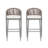 Outdoor Bar Height Metal Frame Counter Stools With Scallop Shaped Backrest & Water Resistant Cushions
