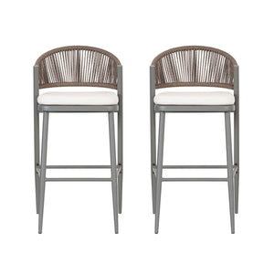 Outdoor Bar Height Metal Frame Counter Stools With Scallop Shaped Backrest & Water Resistant Cushions