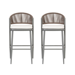 Outdoor Bar Height Metal Frame Counter Stools With Scallop Shaped Backrest & Water Resistant Cushions