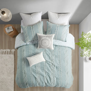 3 Piece Cotton Jacquard Comforter Set Aqua Full/Queen